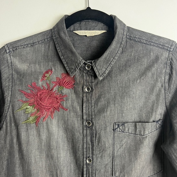 Hippie Laundry Dark Gray Embroidered Cotton Western Rodeo Button Down Shirt Sz M - Picture 3 of 9